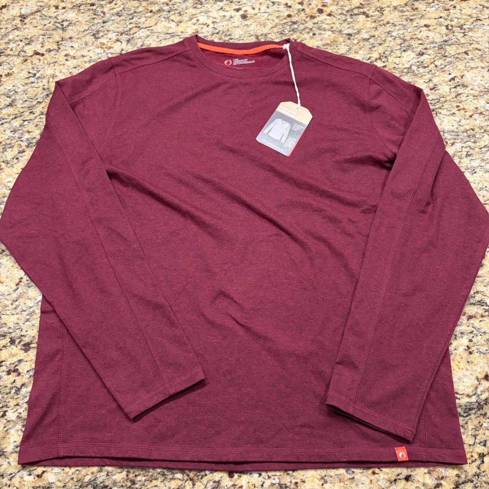 NEW The American Outdoorsman Mens XL Long Sleeve Crew Neck Tee Burgundy Red ws
